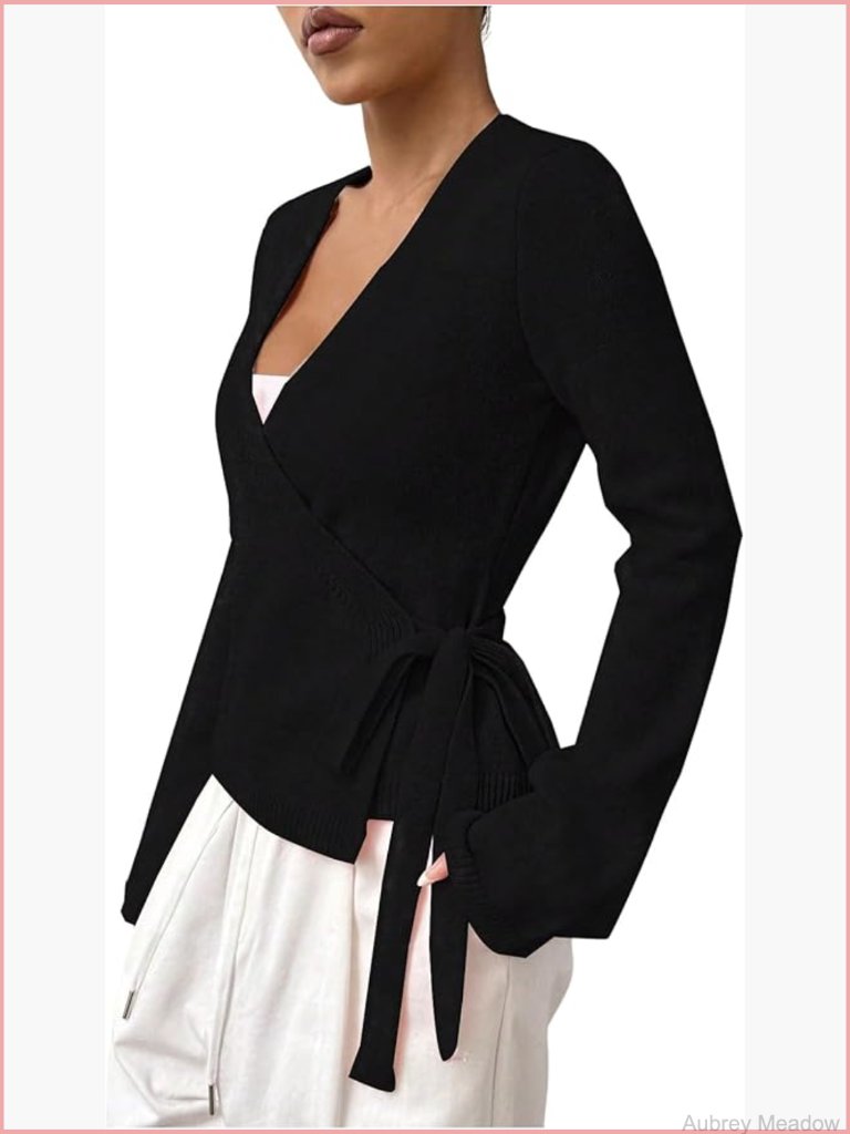 Cozy V Neck Wrap Tie Front Chunky Cardigan